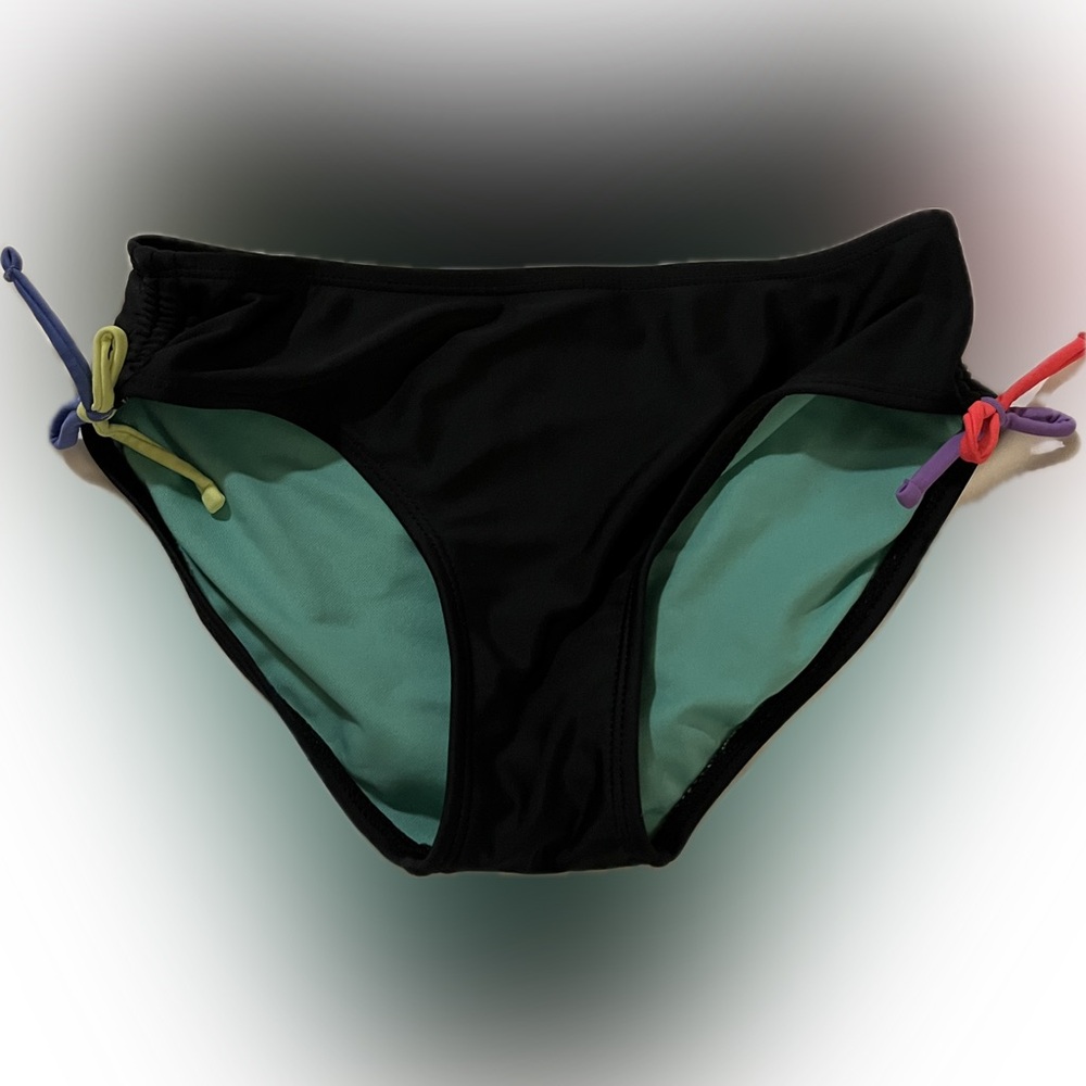 Circo Black and Teal Bikini Bottom with Colorful Ties